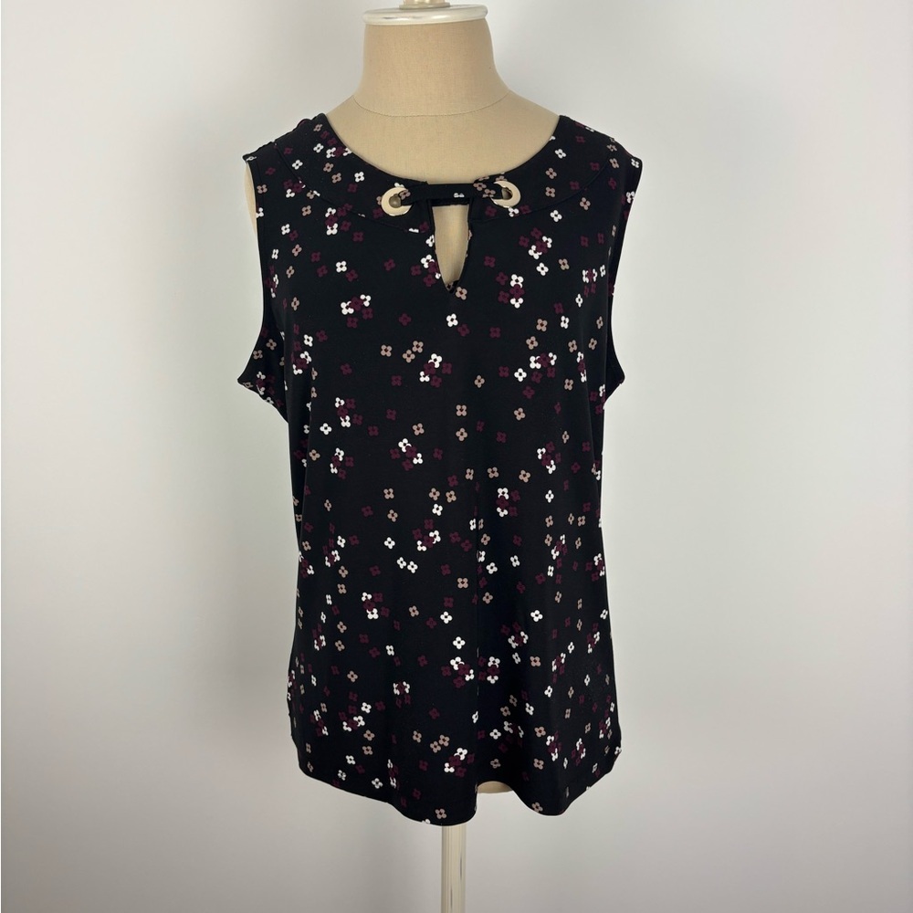 Tommy Hilfiger Blouse Black Floral Sleeveless Pullover L